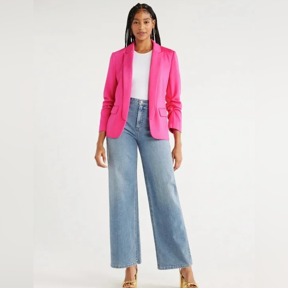 Relaxed Scuba-knit Blazer with Scrunch Sleeves